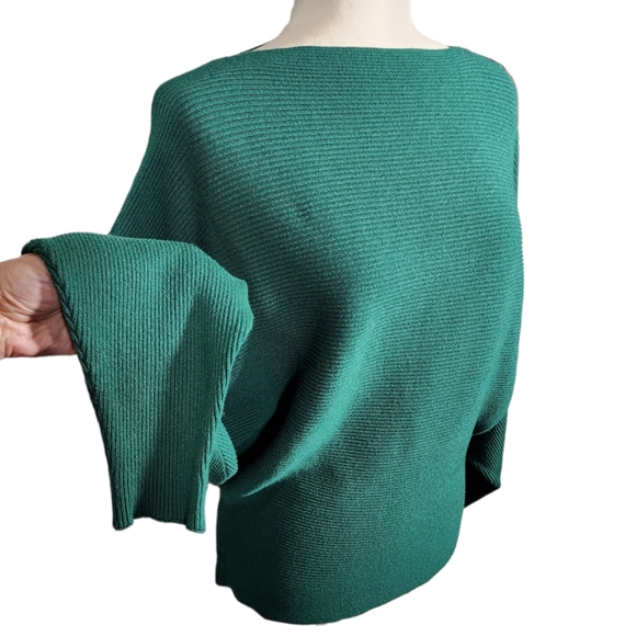 Makarthy Cashmere Blend Boat Neck Batwing Dolman Sleeve Sweater OS Forest Green - Picture 7 of 10